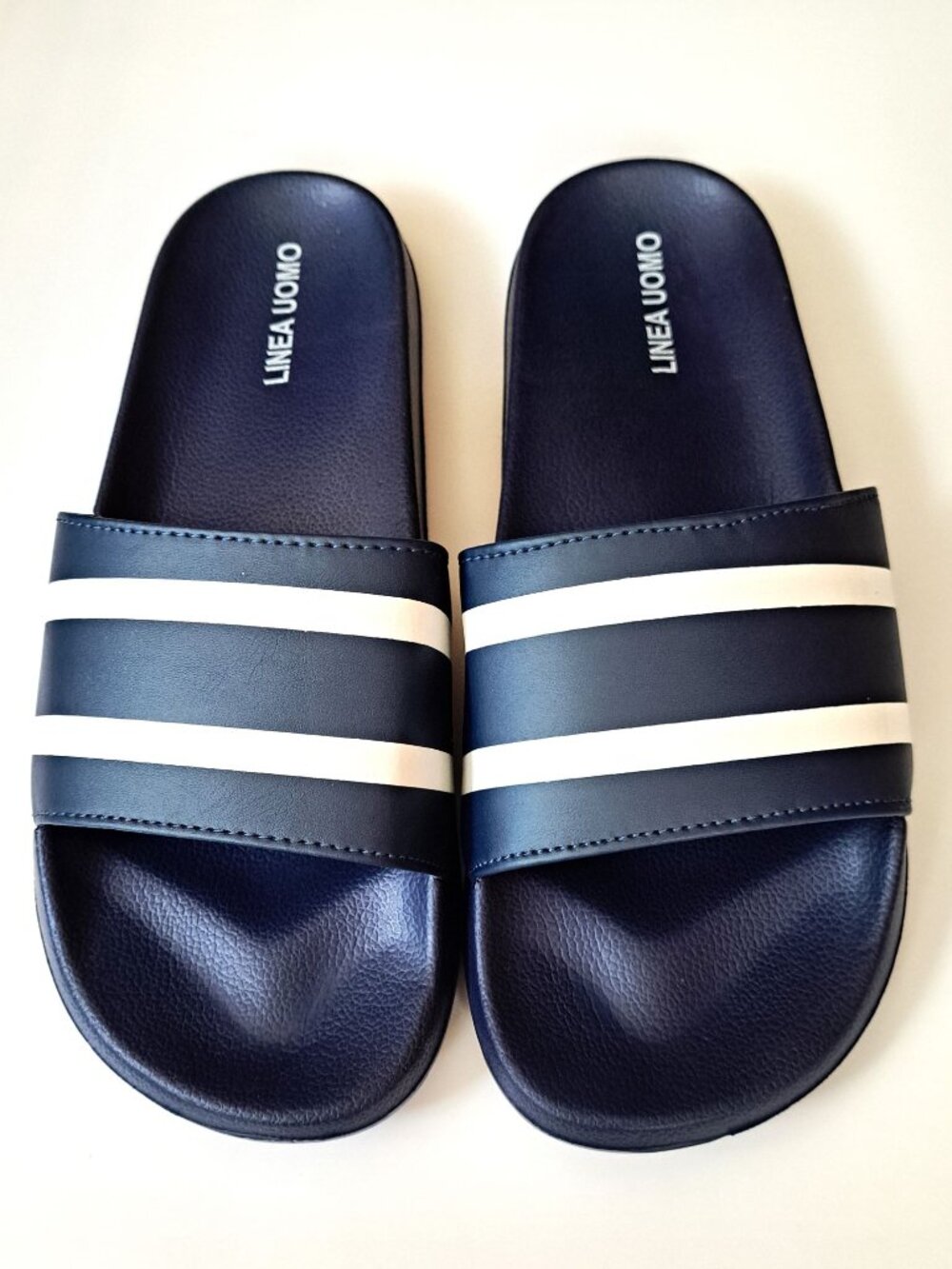 Linea Uomo Men's Size XL Synthetic Slides Flip-Flops Blue with White Stripes NEW
